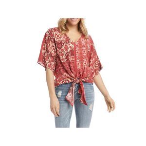 KAREN KANE Womens Tie Short Length Dry Clean Dolman Sleeve V Neck Tunic Top